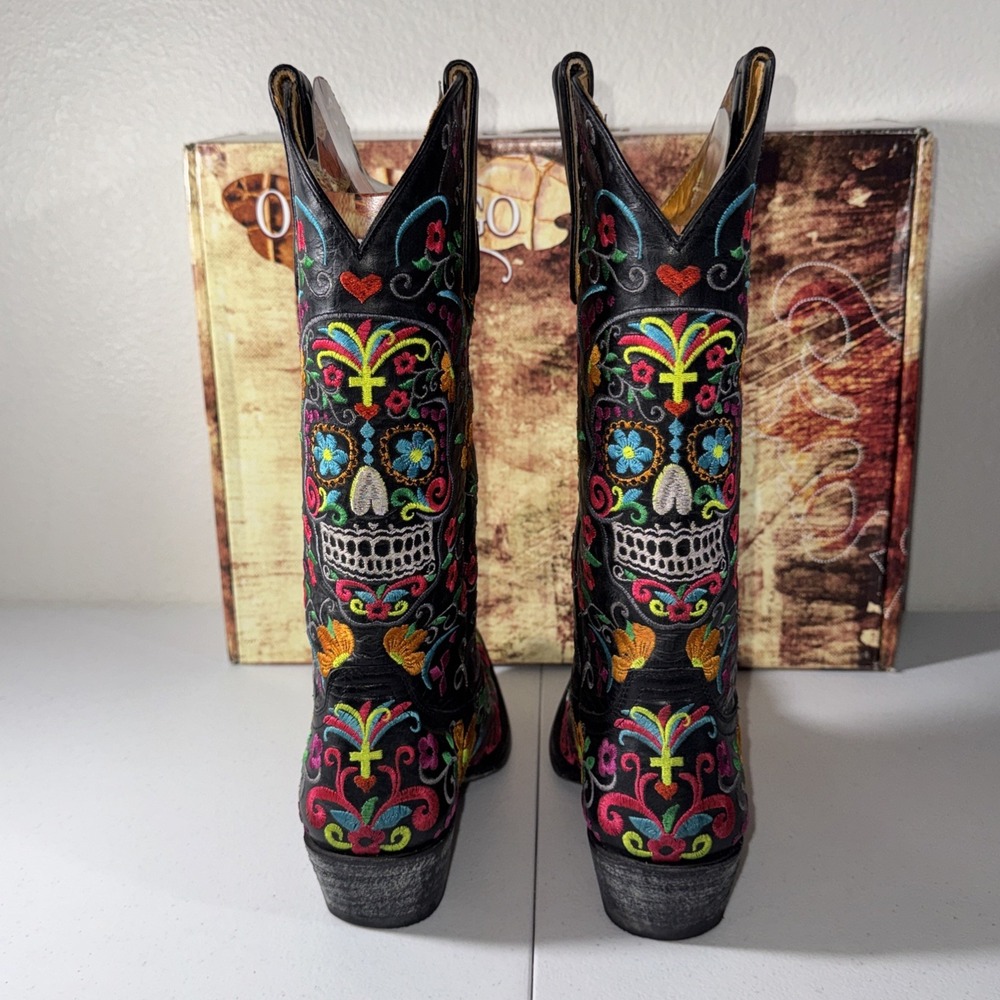 Old Gringo Black Sugar Skull Western Gothic Cowboy Boots 7.5 Dia De Los Muertos - Picture 2 of 16